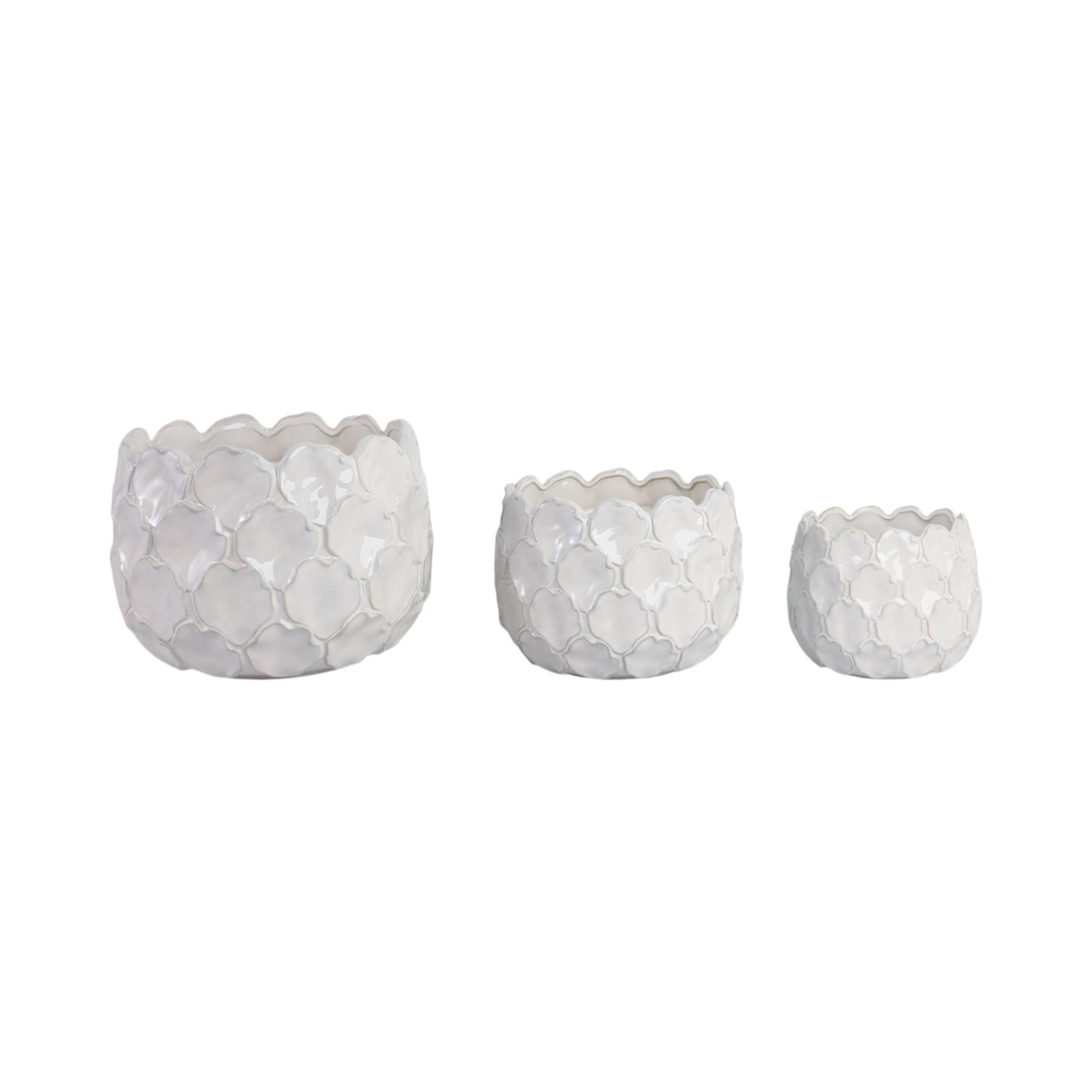 S/3 9/12/15" CLOUDY PETAL PLANTERS, WHITE Planter| Sagebrook Home