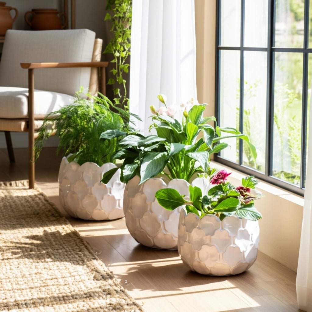 S/3 9/12/15" CLOUDY PETAL PLANTERS, WHITE Planter| Sagebrook Home