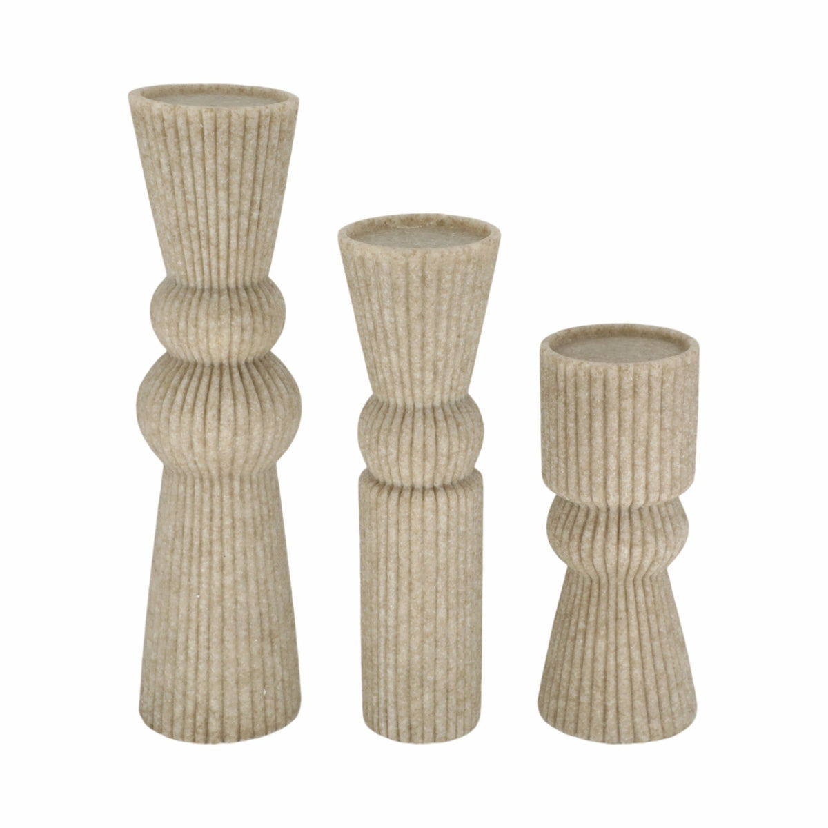 S/3 9/12/15" Flowood Brown Quartz Resin Candlestic Candle Holders| Sagebrook Home