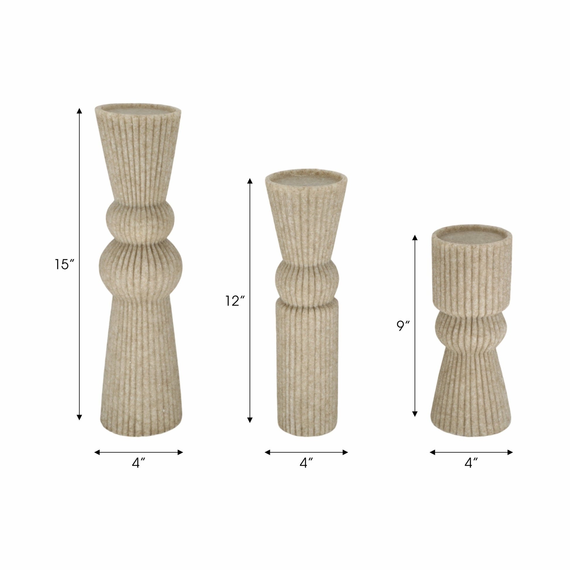 S/3 9/12/15" Flowood Brown Quartz Resin Candlestic Candle Holders| Sagebrook Home