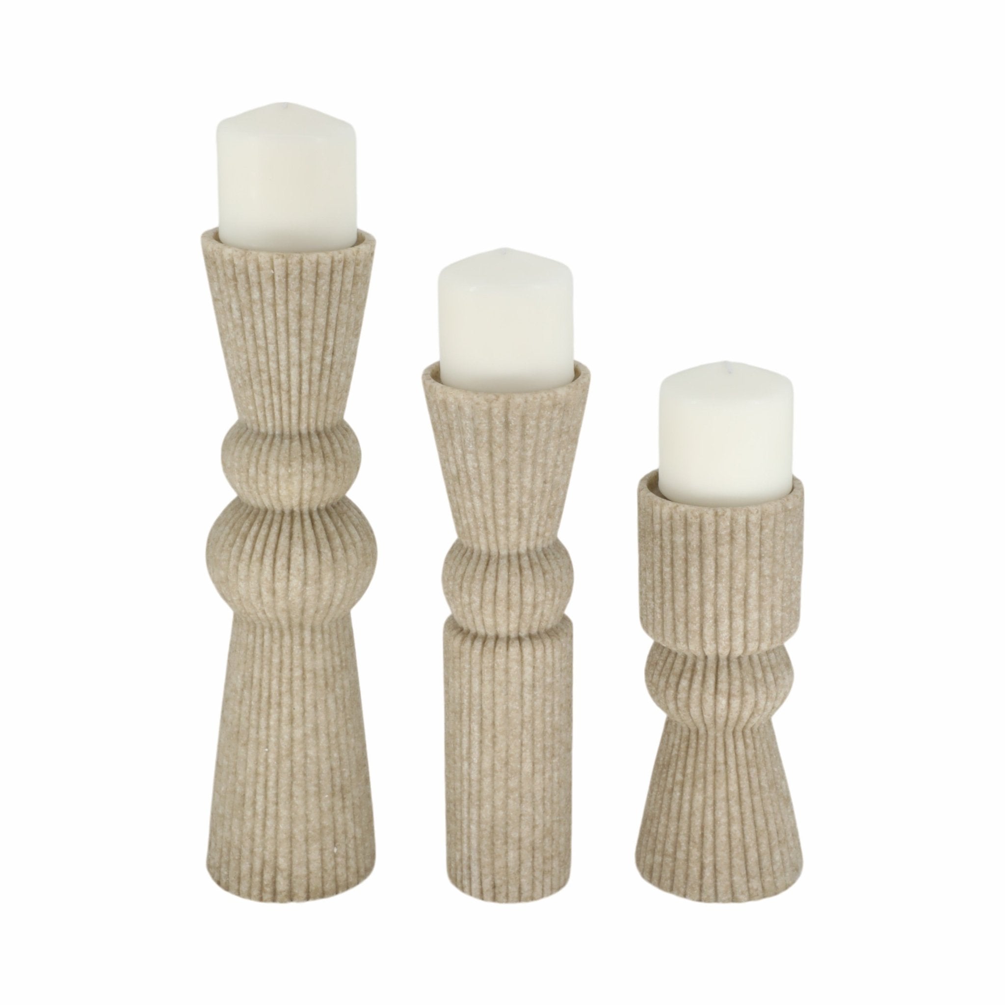 S/3 9/12/15" Flowood Brown Quartz Resin Candlestic Candle Holders| Sagebrook Home