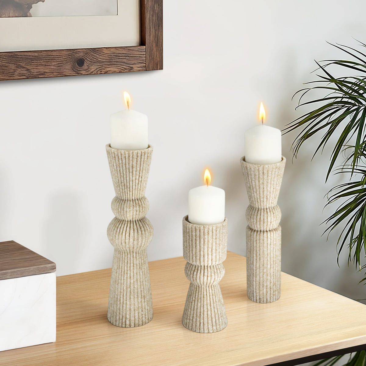 S/3 9/12/15" Flowood Brown Quartz Resin Candlestic Candle Holders| Sagebrook Home