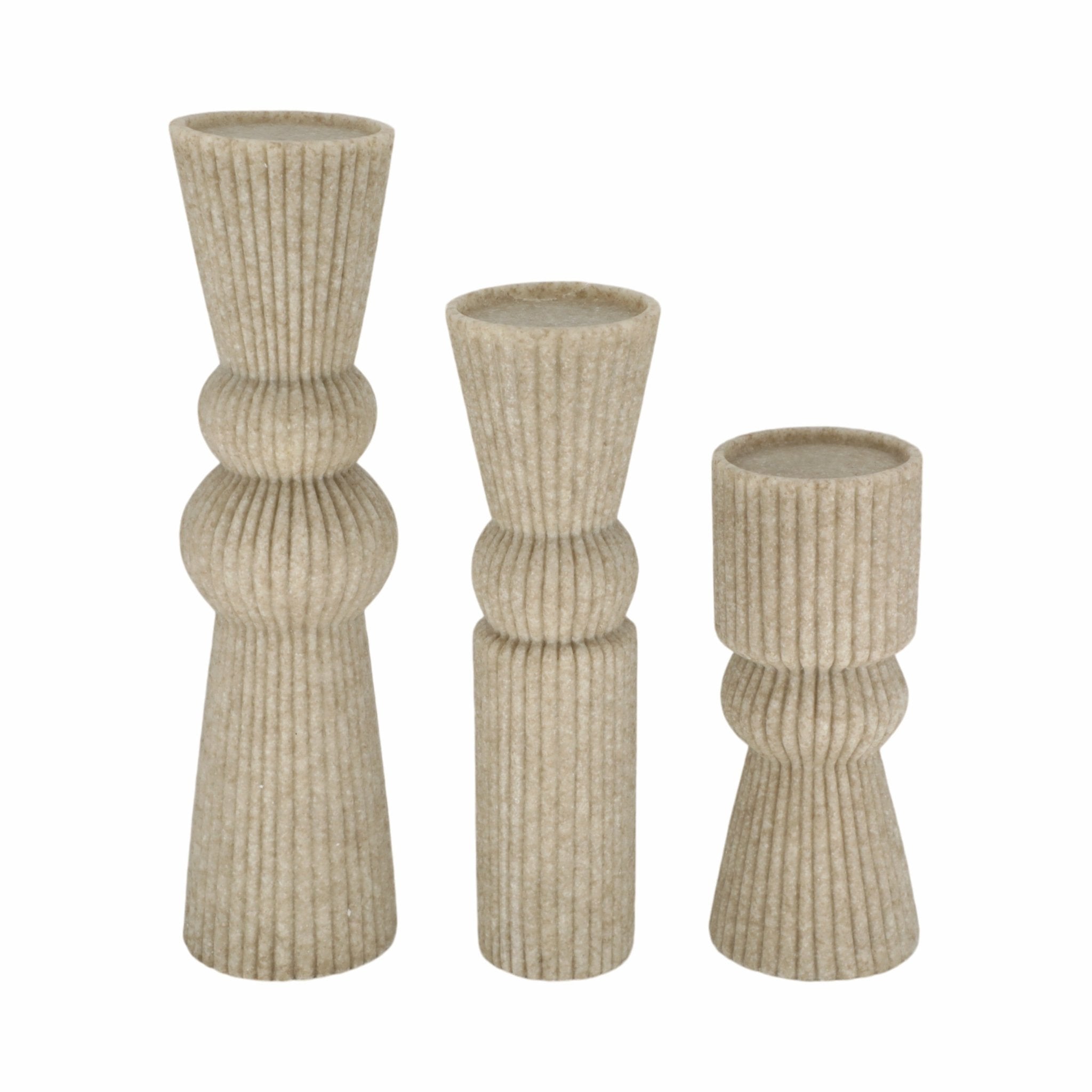 S/3 9/12/15" Flowood Brown Quartz Resin Candlestic Candle Holders| Sagebrook Home
