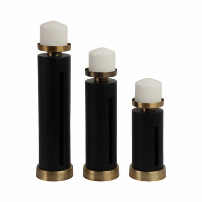 S/3 9/12/15" Hibbing Black And Gold Candlesticks - Al Rugaib Furniture