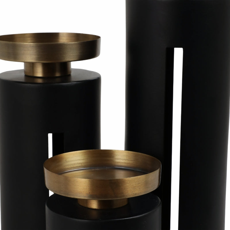 S/3 9/12/15" Hibbing Black And Gold Candlesticks - Al Rugaib Furniture
