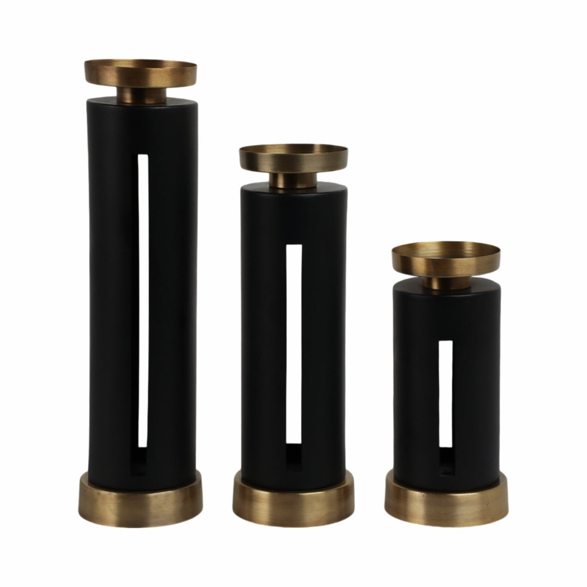 S/3 9/12/15" Hibbing Black And Gold Candlesticks Candle Holders| Sagebrook Home