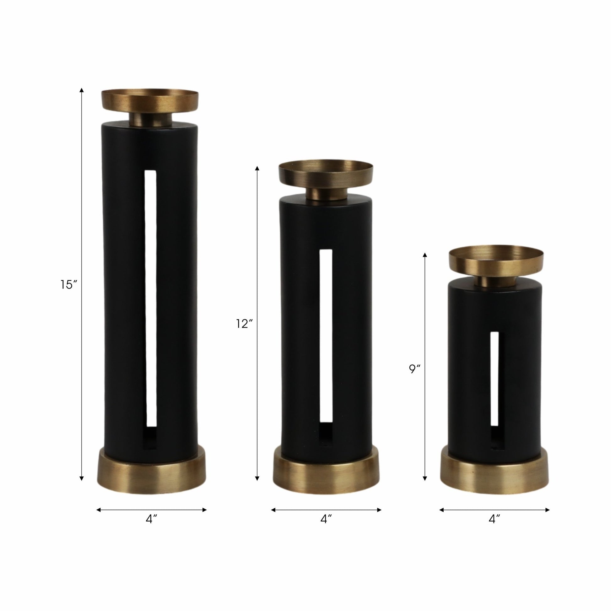S/3 9/12/15" Hibbing Black And Gold Candlesticks Candle Holders| Sagebrook Home