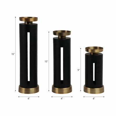 S/3 9/12/15" Hibbing Black And Gold Candlesticks - Al Rugaib Furniture