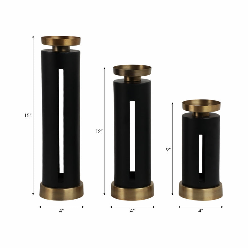 S/3 9/12/15" Hibbing Black And Gold Candlesticks - Al Rugaib Furniture