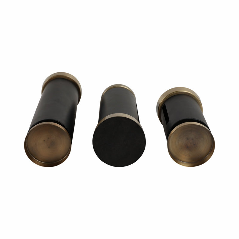 S/3 9/12/15" Hibbing Black And Gold Candlesticks - Al Rugaib Furniture