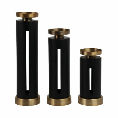 S/3 9/12/15" Hibbing Black And Gold Candlesticks - Al Rugaib Furniture