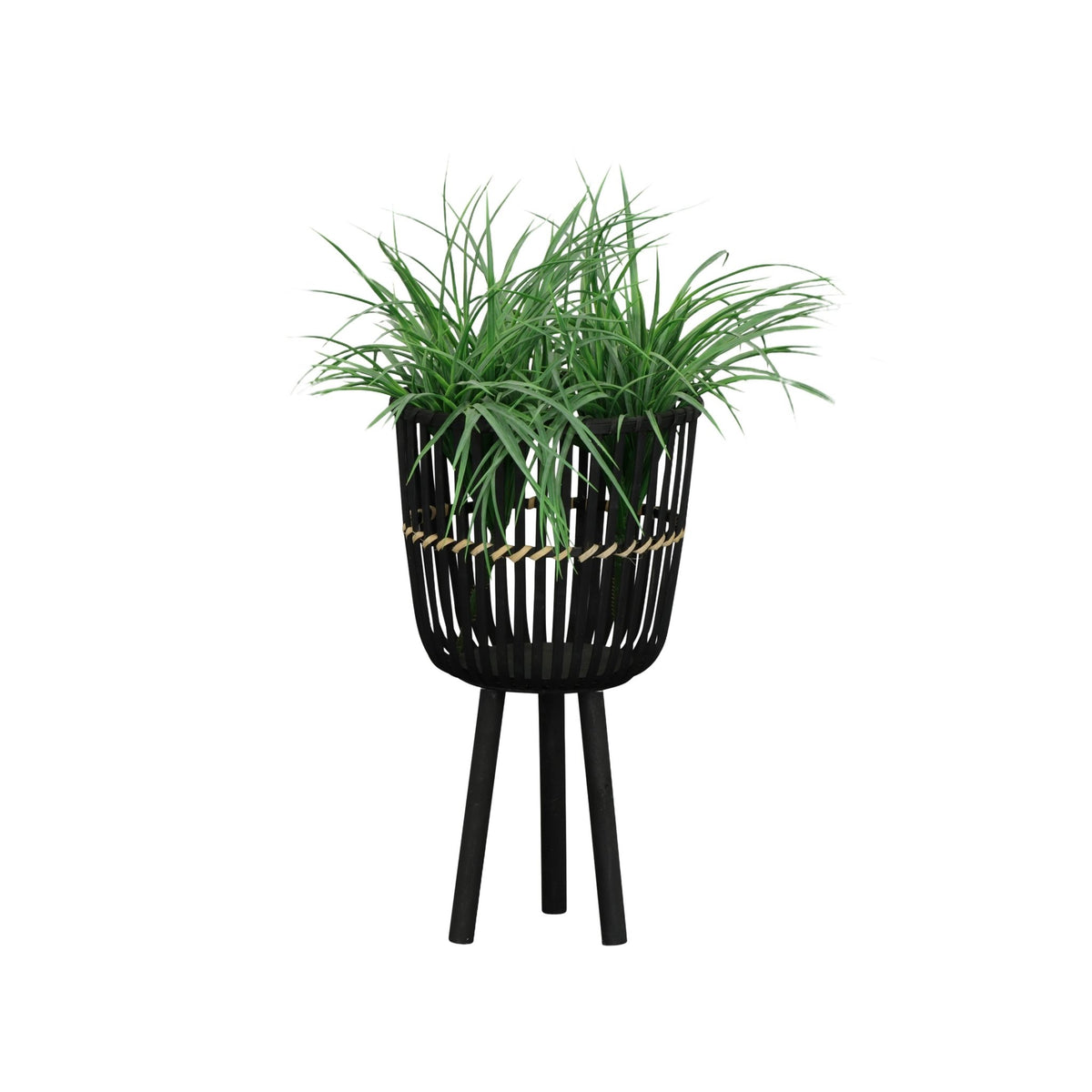 S/3 BAMBOO FOOTED PLANTERS 11/13/15", BLACK Outdoor Planters| Sagebrook Home