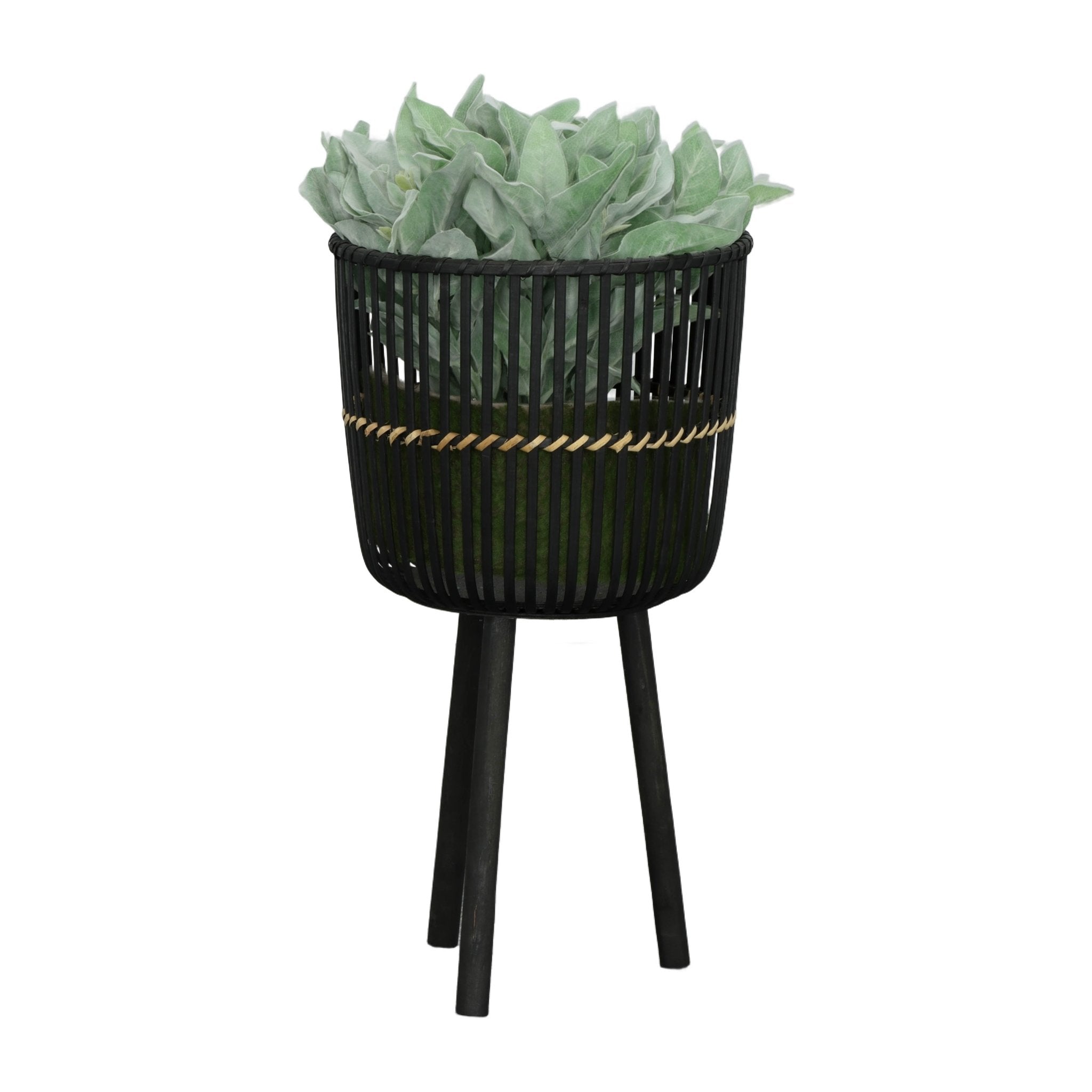 S/3 BAMBOO FOOTED PLANTERS 11/13/15", BLACK Outdoor Planters| Sagebrook Home