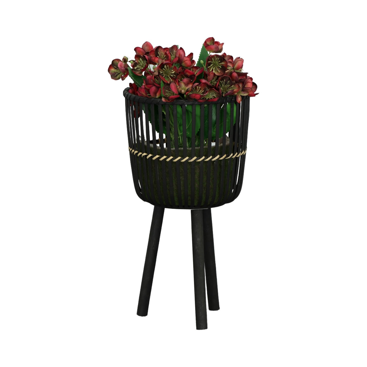 S/3 BAMBOO FOOTED PLANTERS 11/13/15", BLACK Outdoor Planters| Sagebrook Home
