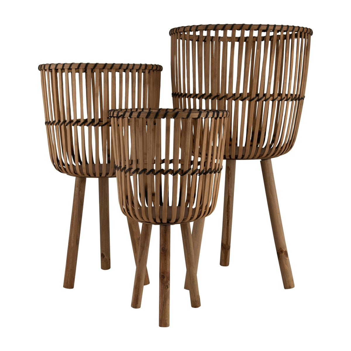 S/3 BAMBOO FOOTED PLANTERS 11/13/15", NATURAL Outdoor Planters| Sagebrook Home