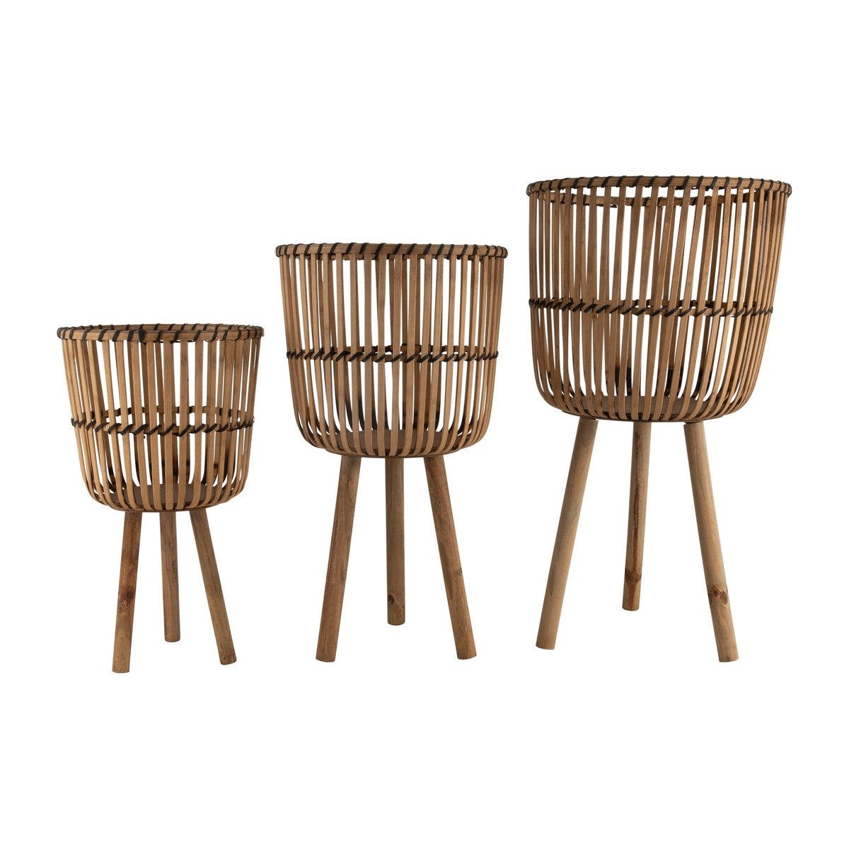 S/3 BAMBOO FOOTED PLANTERS 11/13/15", NATURAL Outdoor Planters| Sagebrook Home