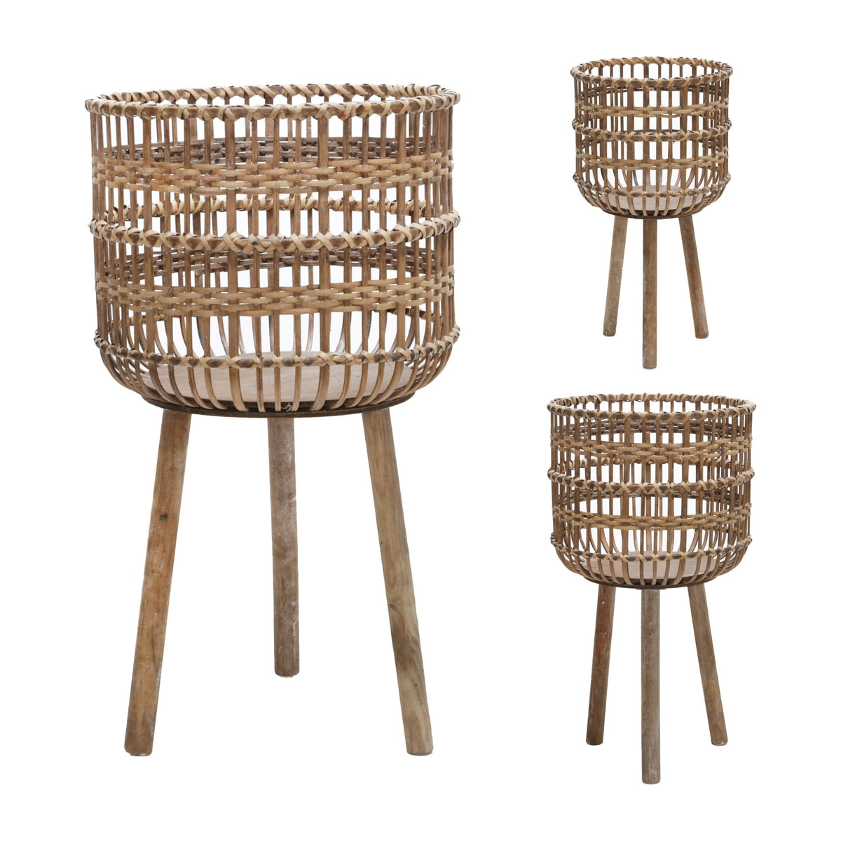 S/3 BAMBOO PLANTERS 11/13/15", BROWN Outdoor Planters| Sagebrook Home