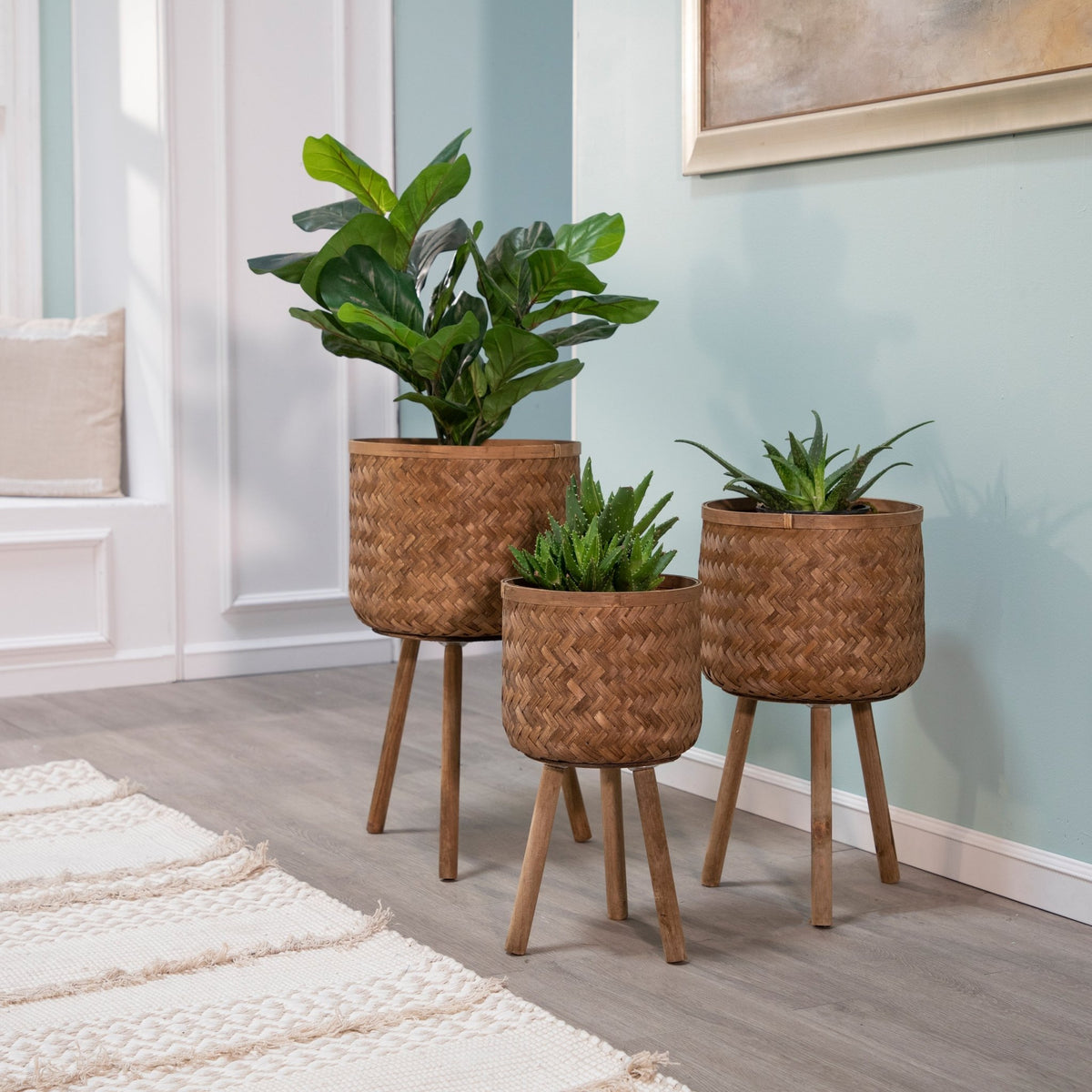 S/3 BAMBOO PLANTERS 11/13/15" BROWN Outdoor Planters| Sagebrook Home