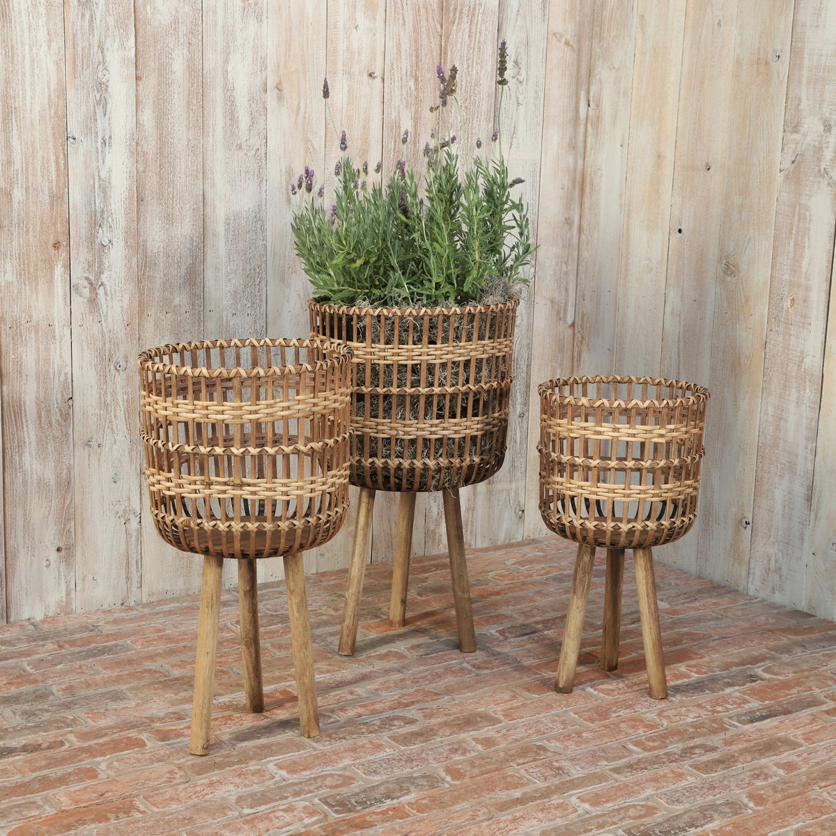 S/3 BAMBOO PLANTERS 11/13/15", BROWN Outdoor Planters| Sagebrook Home