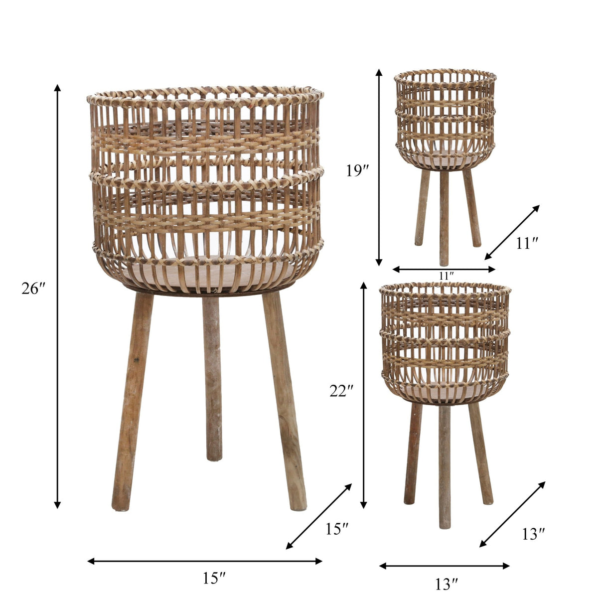 S/3 BAMBOO PLANTERS 11/13/15", BROWN Outdoor Planters| Sagebrook Home