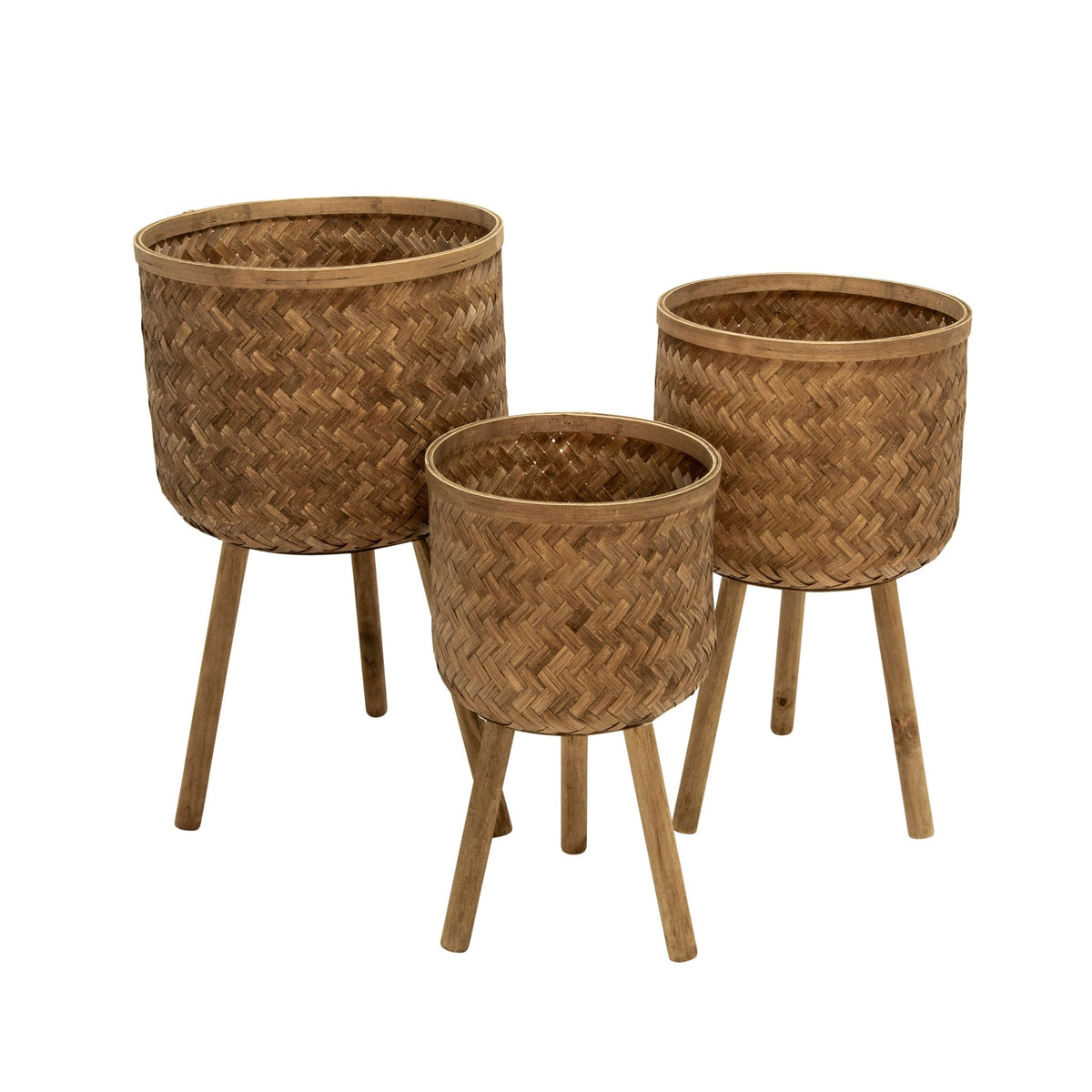 S/3 BAMBOO PLANTERS 11/13/15" BROWN Outdoor Planters| Sagebrook Home