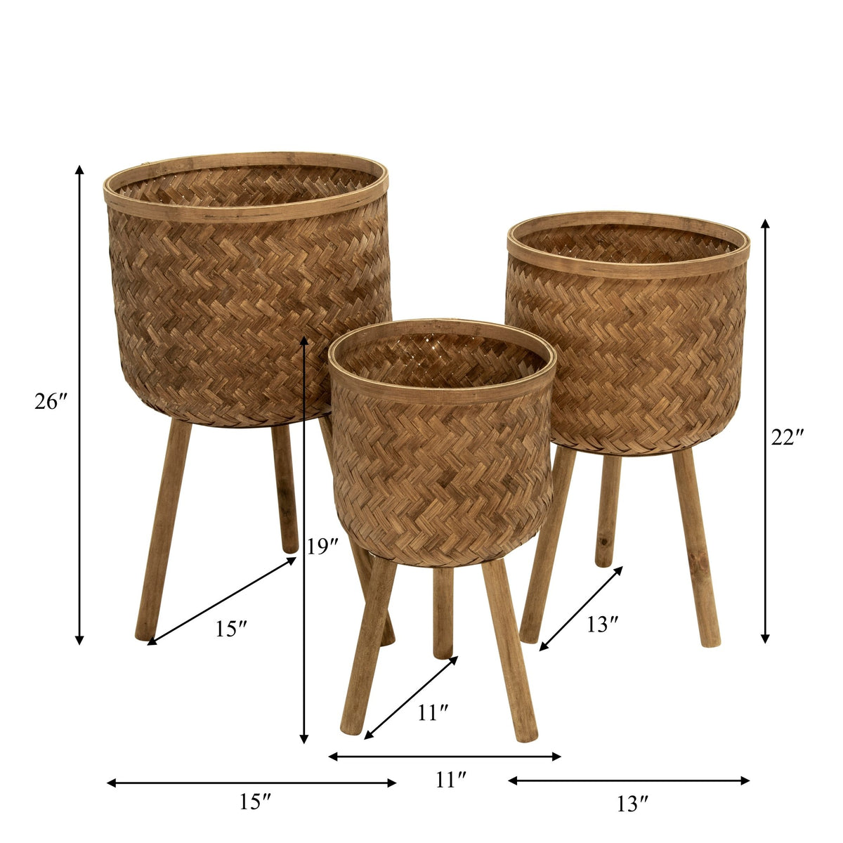 S/3 BAMBOO PLANTERS 11/13/15" BROWN Outdoor Planters| Sagebrook Home