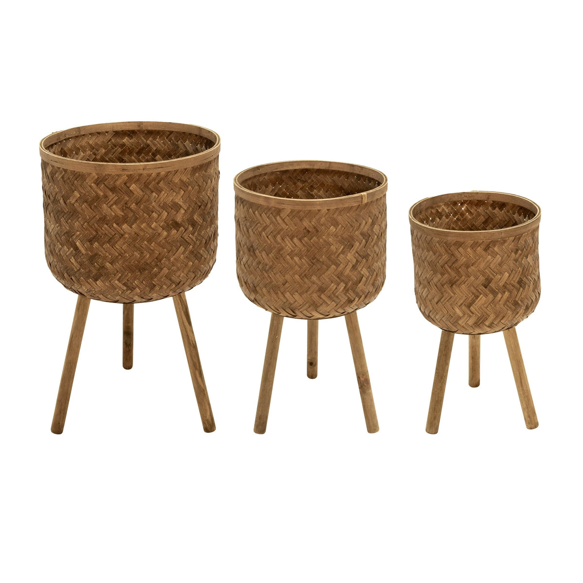 S/3 BAMBOO PLANTERS 11/13/15" BROWN Outdoor Planters| Sagebrook Home