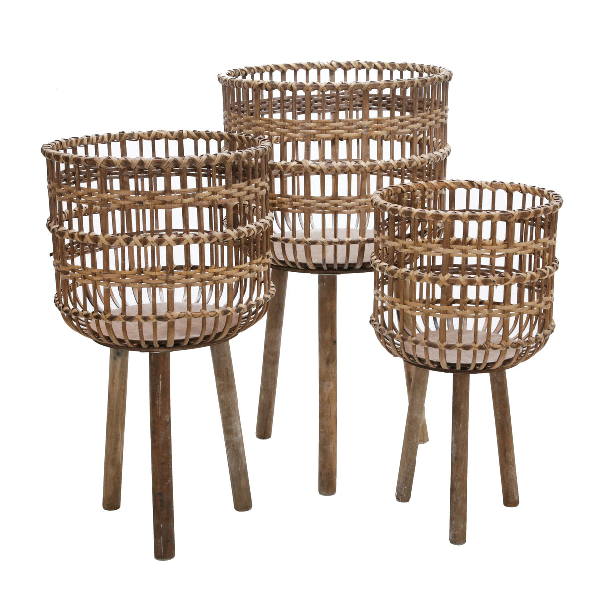 S/3 BAMBOO PLANTERS 11/13/15", BROWN Outdoor Planters| Sagebrook Home