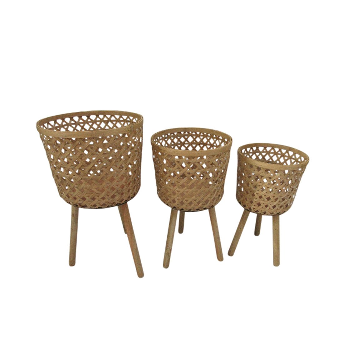 S/3 BAMBOO PLANTERS 11/13/15" NATURAL Outdoor Planters| Sagebrook Home