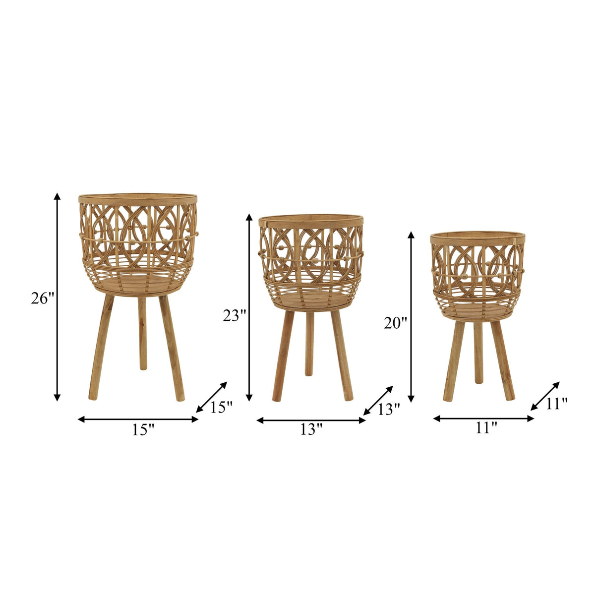 S/3 BAMBOO PLANTERS 11/13/15" NATURAL Outdoor Planters| Sagebrook Home