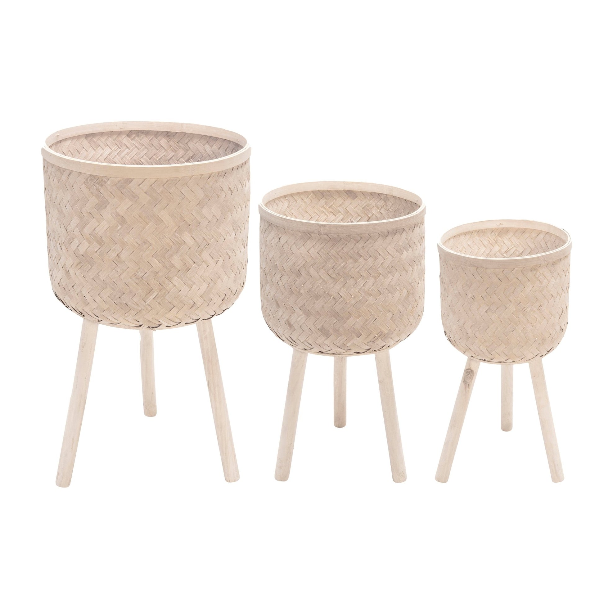 S/3 Bamboo Planters White Wash Outdoor Planters| Sagebrook Home