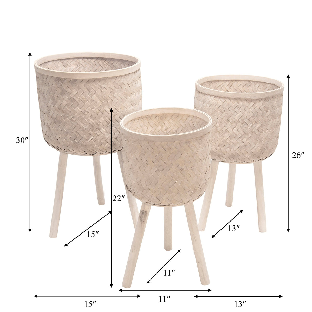 S/3 Bamboo Planters White Wash Outdoor Planters| Sagebrook Home