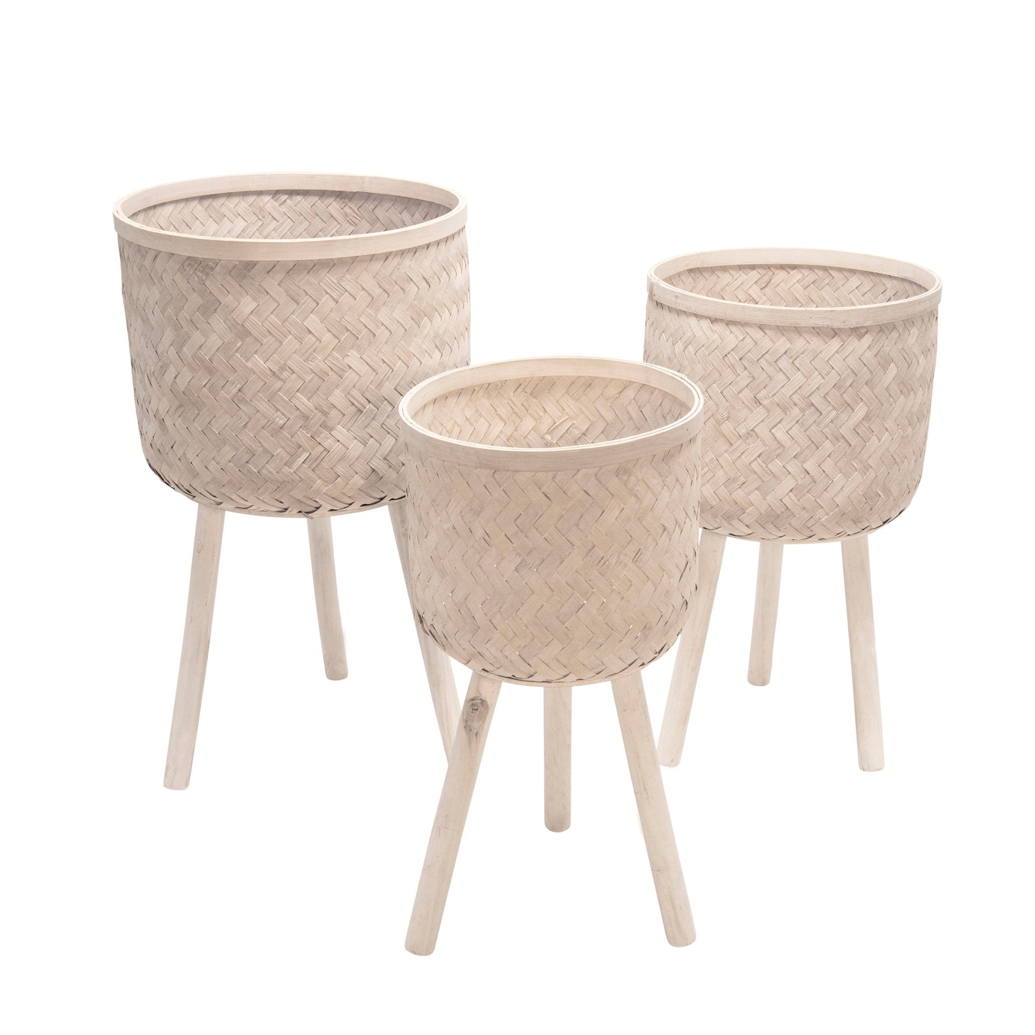 S/3 Bamboo Planters White Wash Outdoor Planters| Sagebrook Home