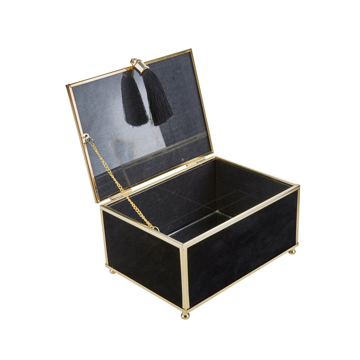 S/3 BLACK VELVETEEN BOXES W/ TASSEL Box| Sagebrook Home
