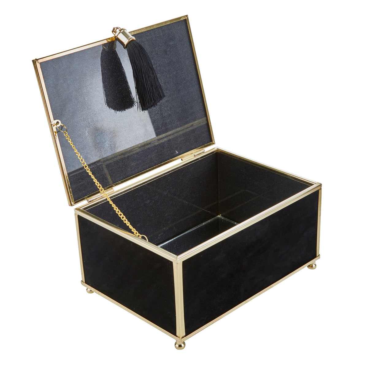 S/3 BLACK VELVETEEN BOXES W/ TASSEL Box| Sagebrook Home