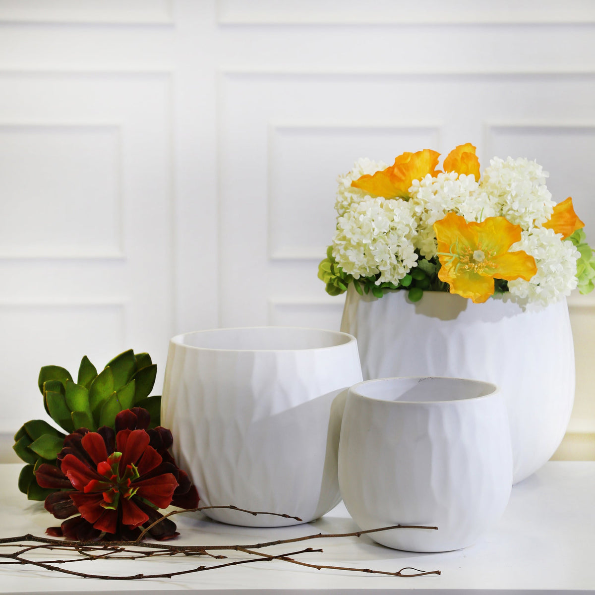 S/3 CERAMIC PLANTERS , MATTEWHITE Outdoor Planters| Sagebrook Home