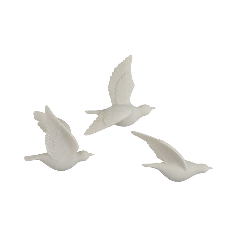 S/3 Horizon Quartz Resin Bird Wall Decor, White - Al Rugaib Furniture