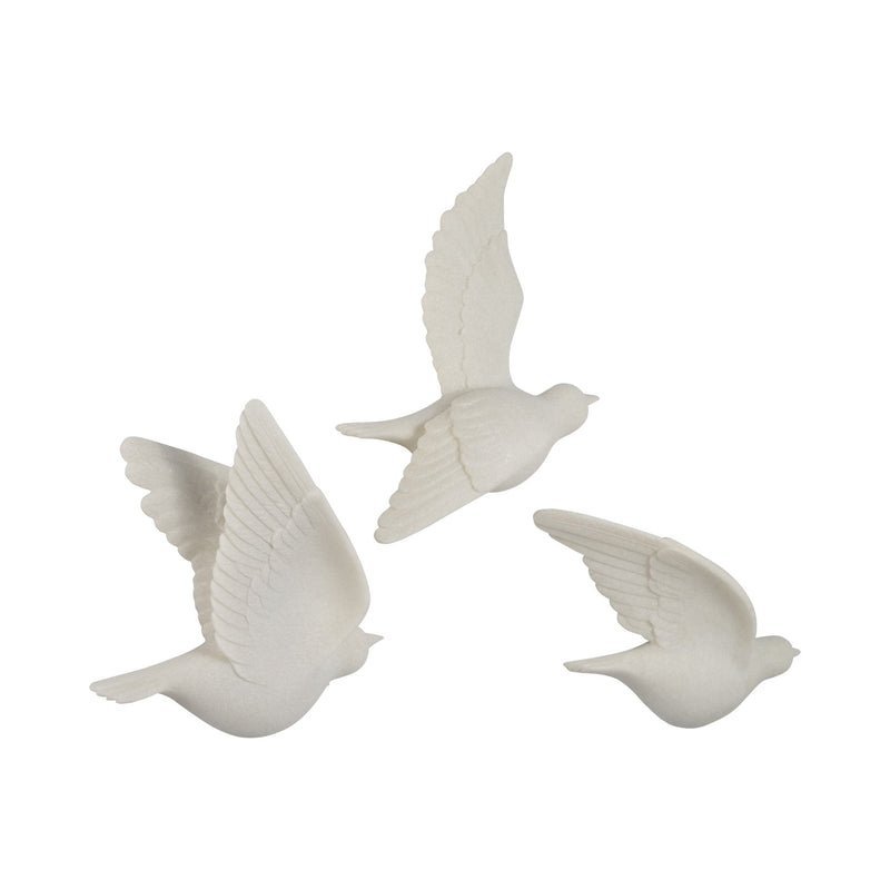 S/3 Horizon Quartz Resin Bird Wall Decor, White - Al Rugaib Furniture