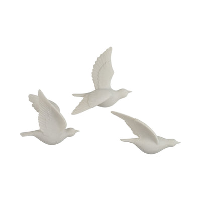 S/3 Horizon Quartz Resin Bird Wall Decor, White - Al Rugaib Furniture