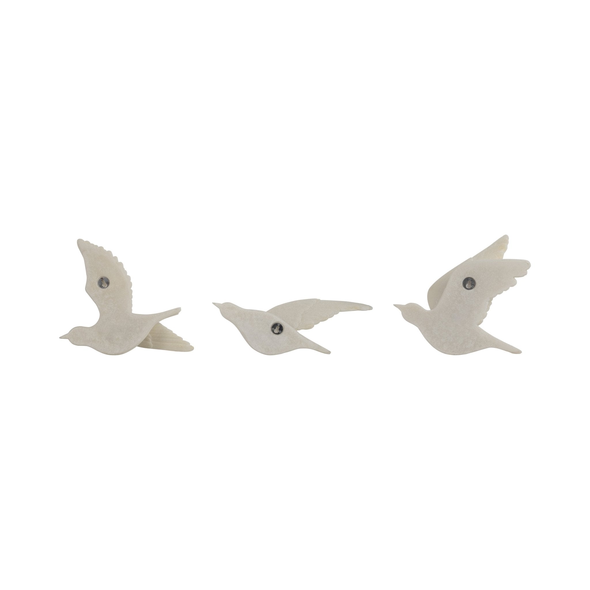 S/3 Horizon Quartz Resin Bird Wall Decor, White Wall Shelf| Sagebrook Home