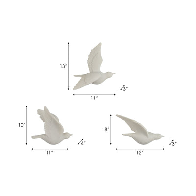 S/3 Horizon Quartz Resin Bird Wall Decor, White - Al Rugaib Furniture