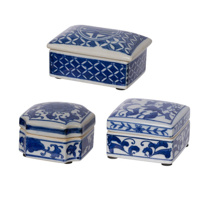 S/3 Leith Blue - And - White Decorative Boxes - Al Rugaib Furniture