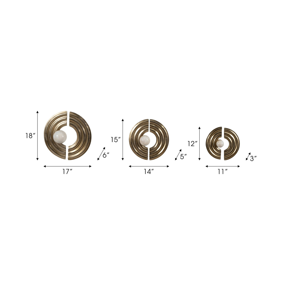 S/3 Leza 12/15/18" Gold Ring Wall Decor Wall Shelf| Sagebrook Home