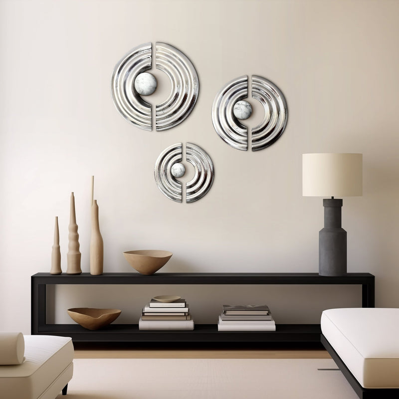 S/3 Leza 12/15/18" Silver Ring Wall Decor - Al Rugaib Furniture