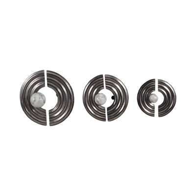 S/3 Leza 12/15/18" Silver Ring Wall Decor - Al Rugaib Furniture