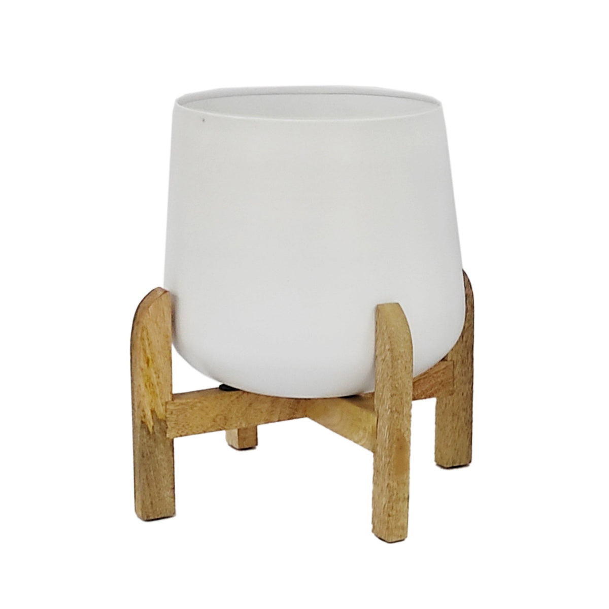 S/3 METAL 9/10/12" PLANTER W/ WOOD STAND, WHITE Outdoor Planters| Sagebrook Home