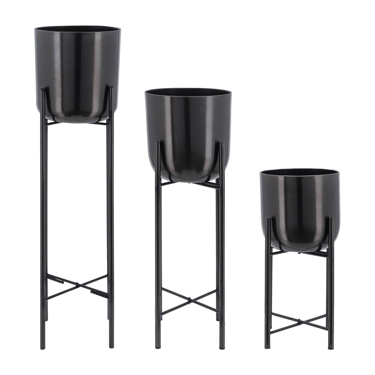 S/3 METAL PLANTERS ON STAND 40/30/20"H, GUNMETAL Outdoor Planters| Sagebrook Home