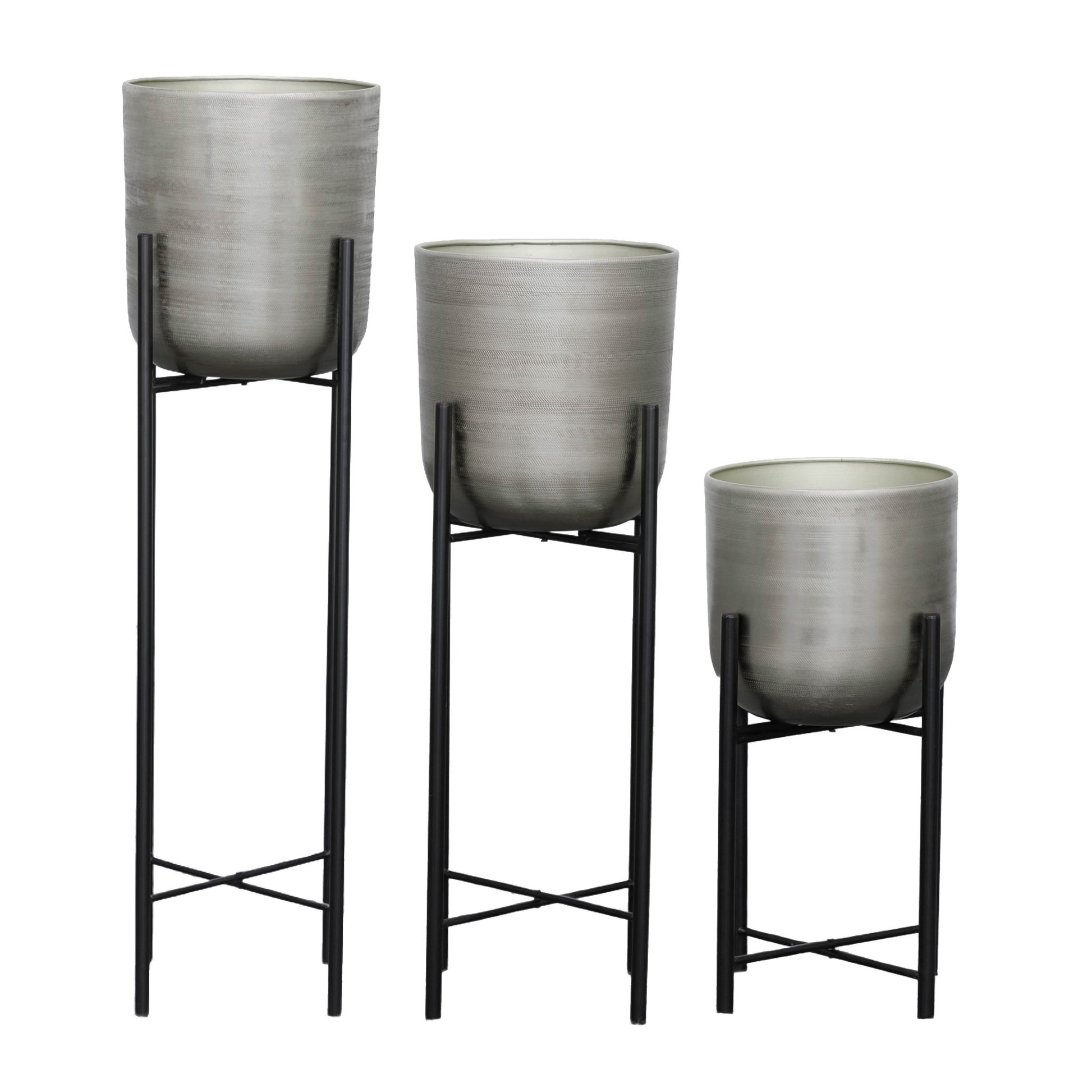 S/3 METAL PLANTERS ON STAND 40/30/20"H, SILVER Outdoor Planters| Sagebrook Home