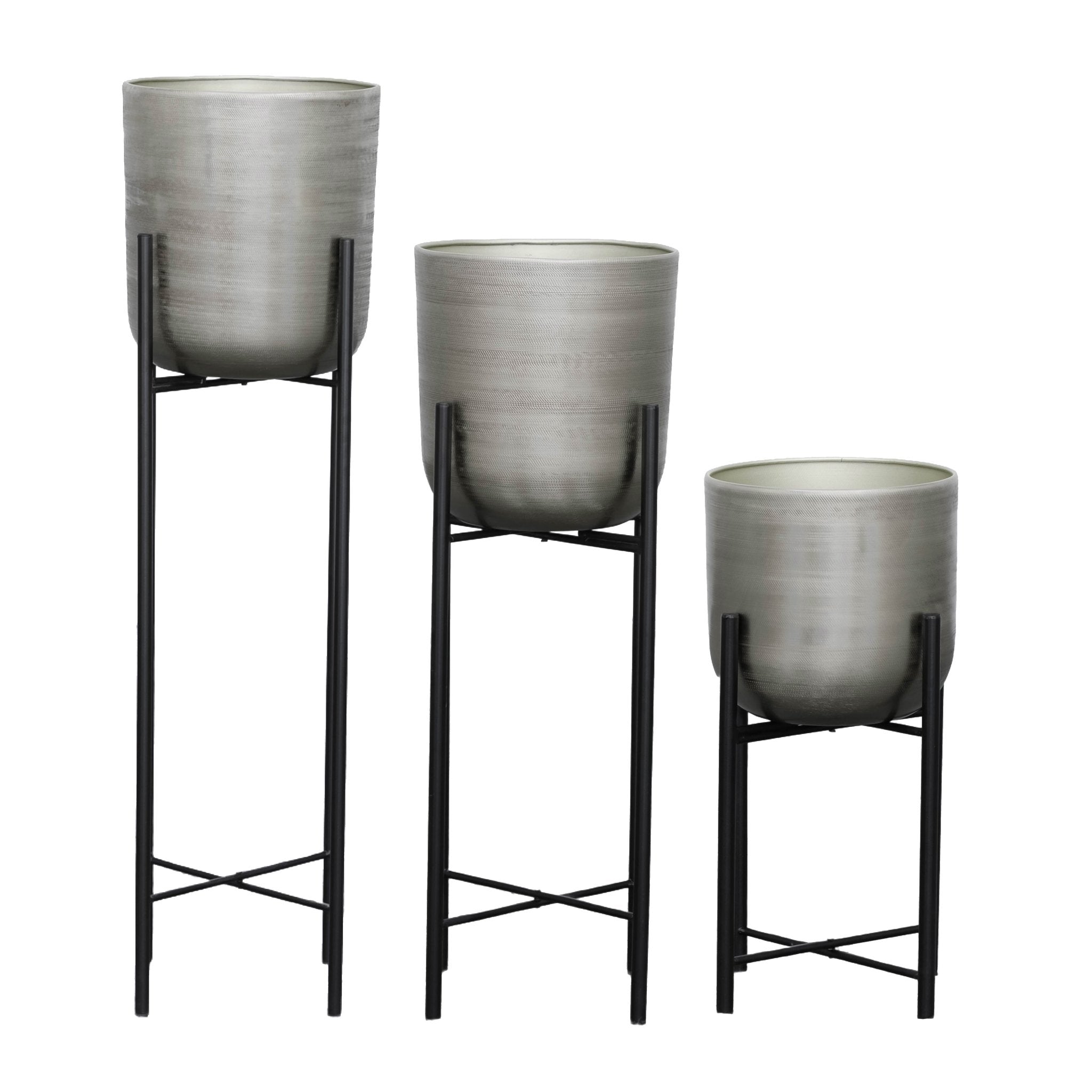 S/3 METAL PLANTERS ON STAND 40/30/20"H, SILVER Outdoor Planters| Sagebrook Home