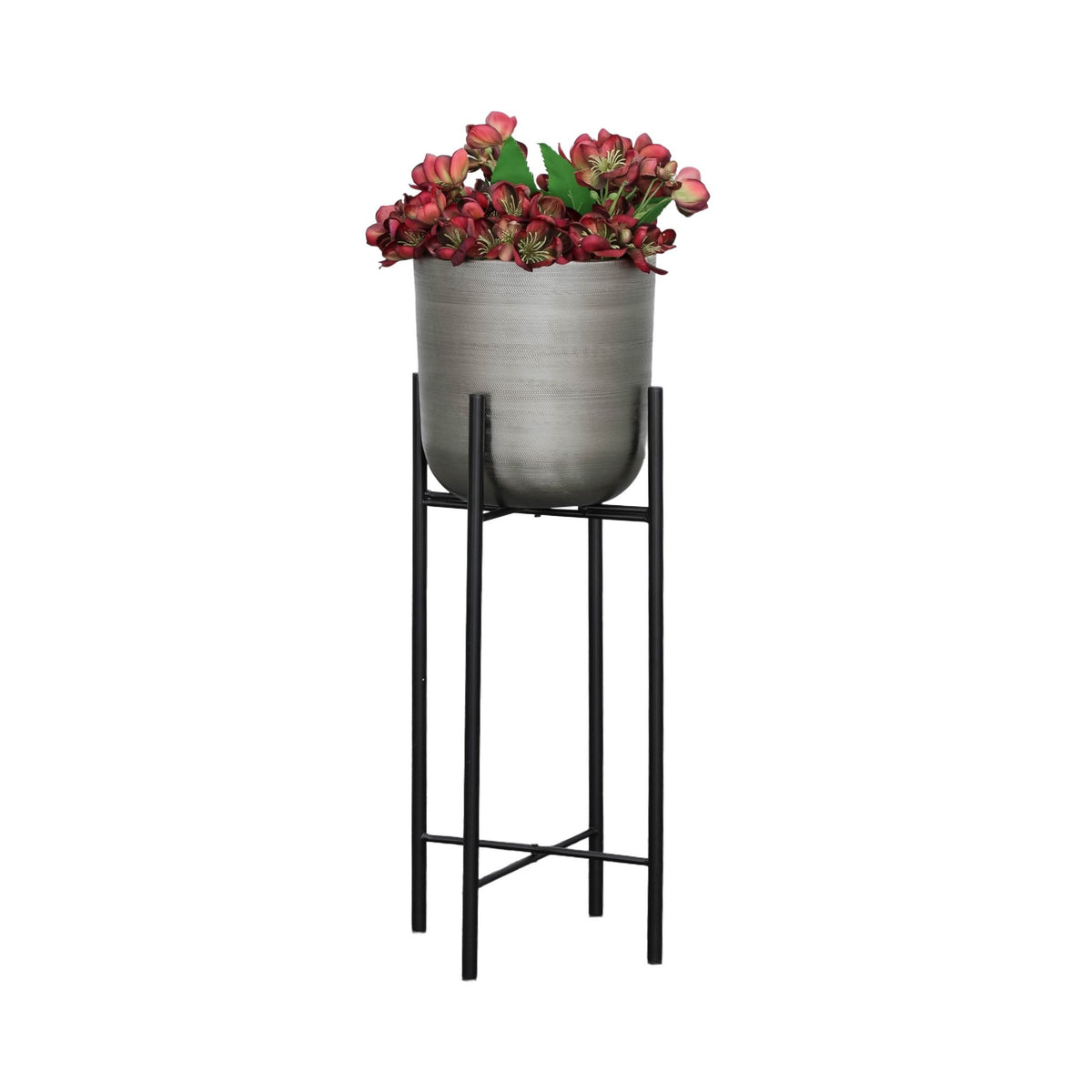 S/3 METAL PLANTERS ON STAND 40/30/20"H, SILVER Outdoor Planters| Sagebrook Home